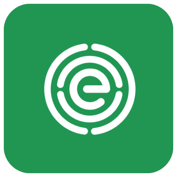 Green rounded box with an e inside