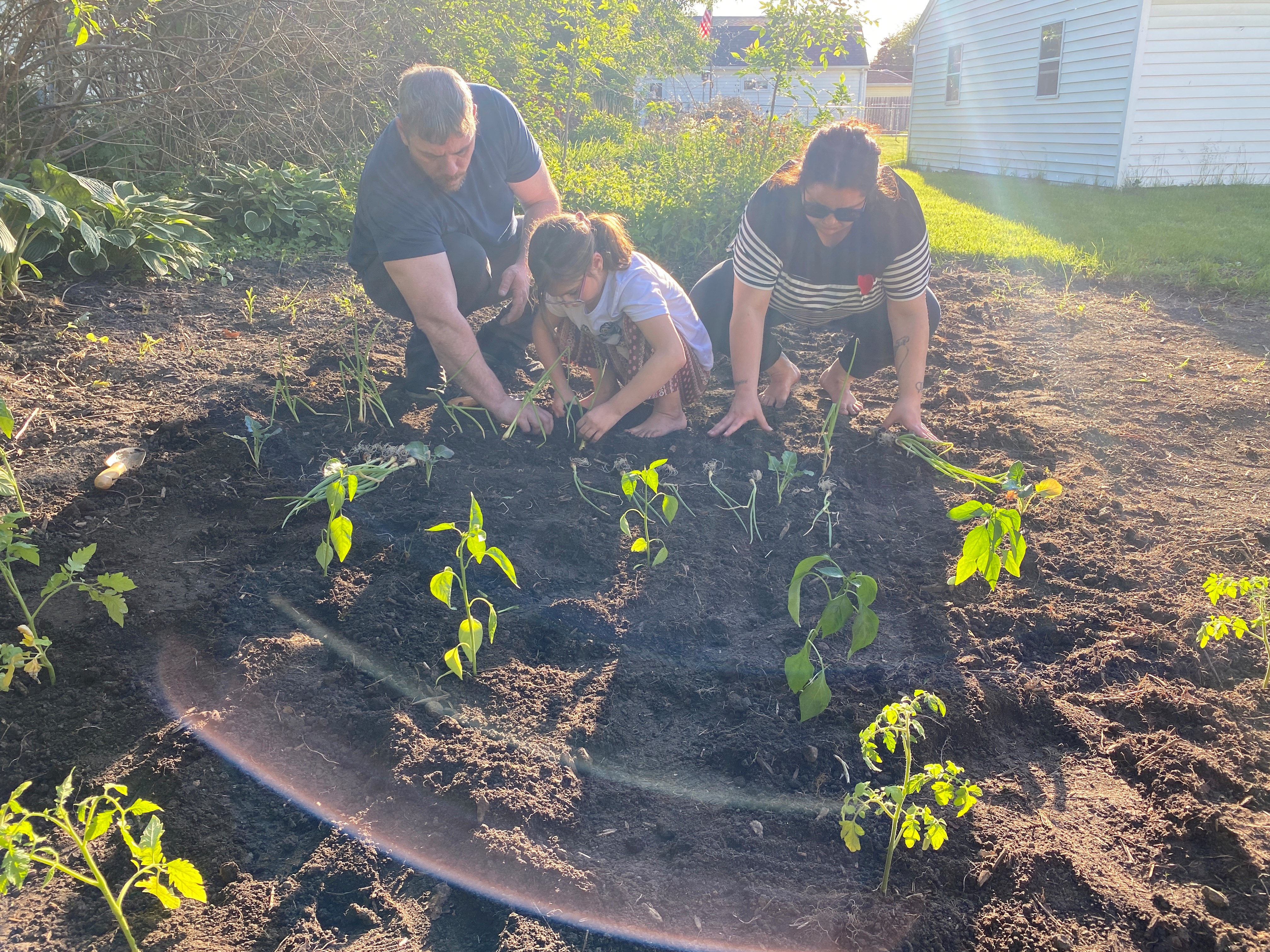 Family starting a new garden in their backyard